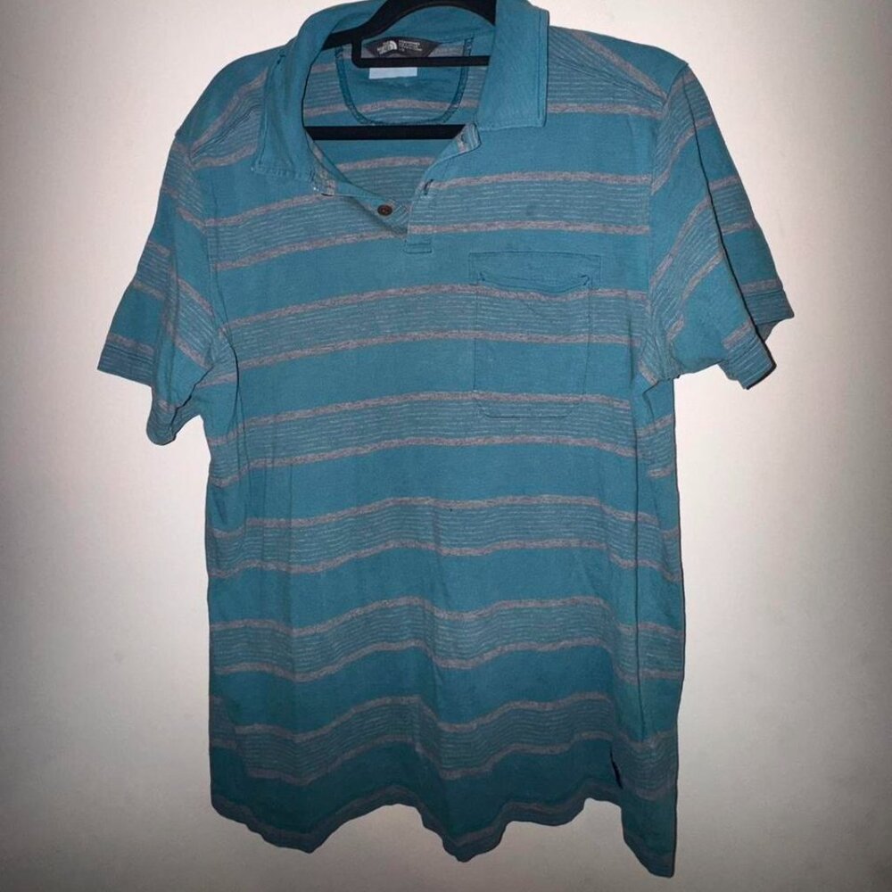 The North Face blue and grey polo shirt